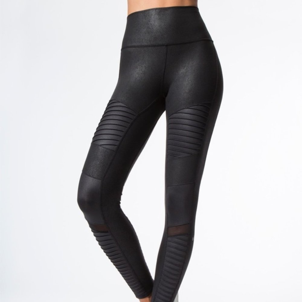 Alo Yoga black high waist faux leather moto leggings